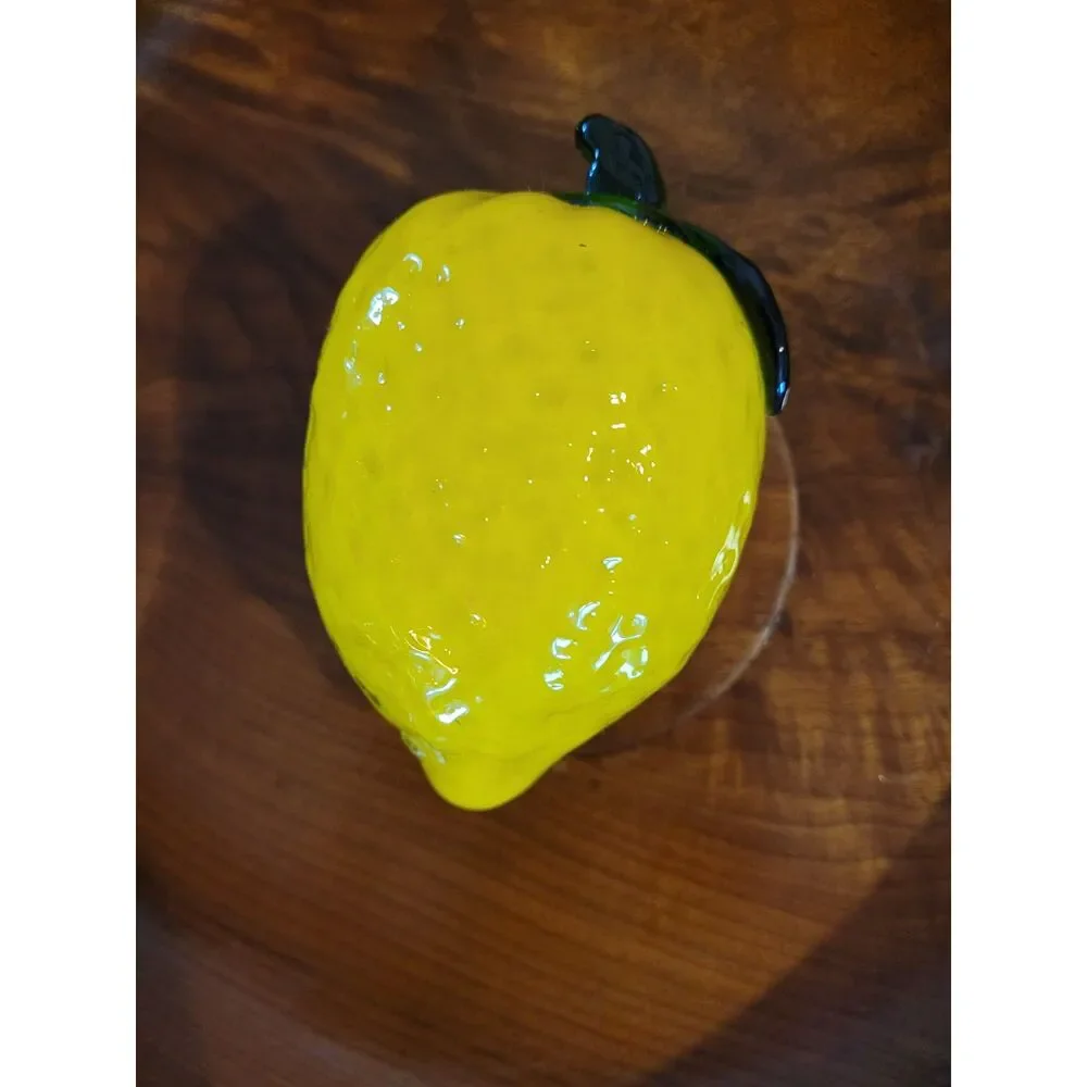 Vintage Hand Blown Art Glass Lemon Murano Style Paperweight Decorative Fruit